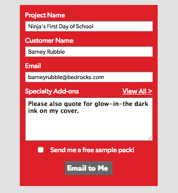 Specialty Add-ons Form on our Calculator