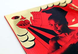 Your entire cover, or packaging, can be made of gold or silver foil with any color printed on top of the foil.